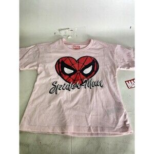 Marvel Spider-Man Pink Heart Short Sleeve Tee T-Shirt Top Girls Size 7-8